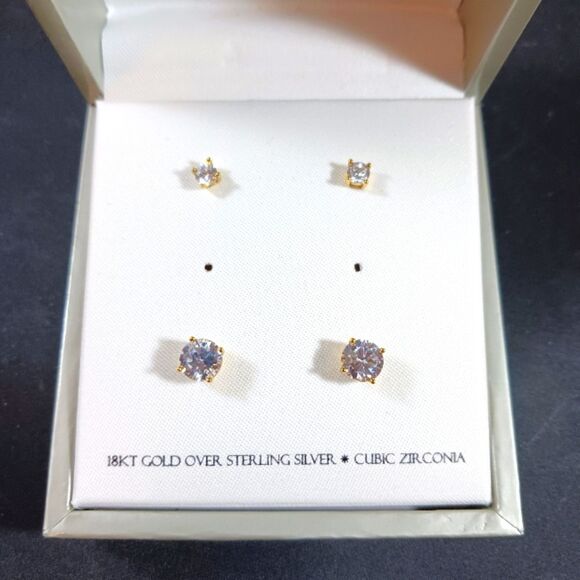 18K Gold Over Silver Sterling Earring 2pairs - Picture 2 of 10